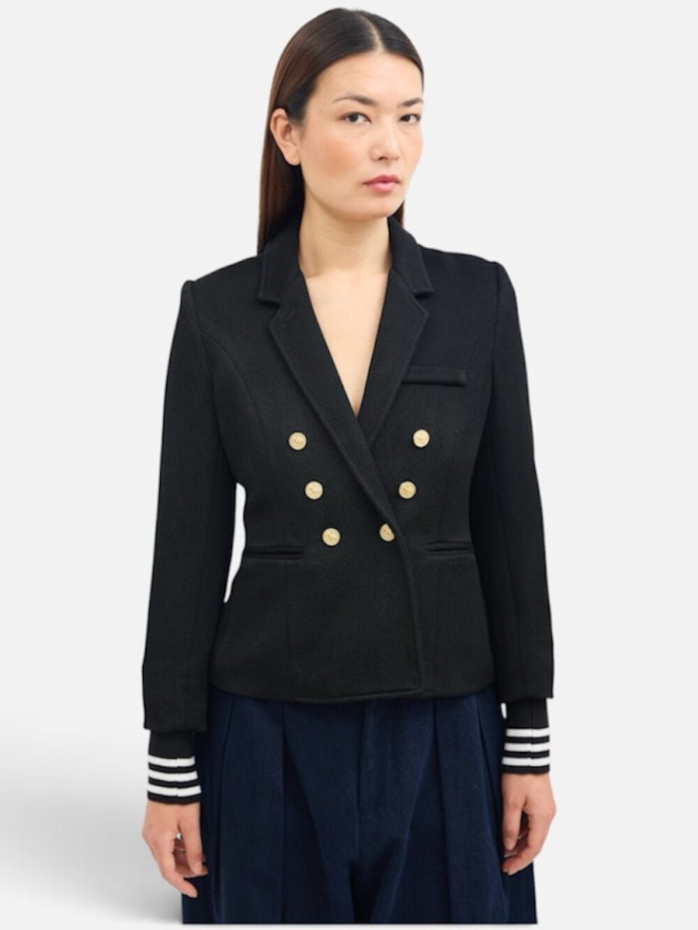 Smythe Double Breasted College Blazer in Black Pique